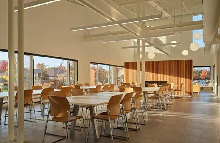 Beaverton Heights communal eating area and lounge, interior finish by Array of Colour