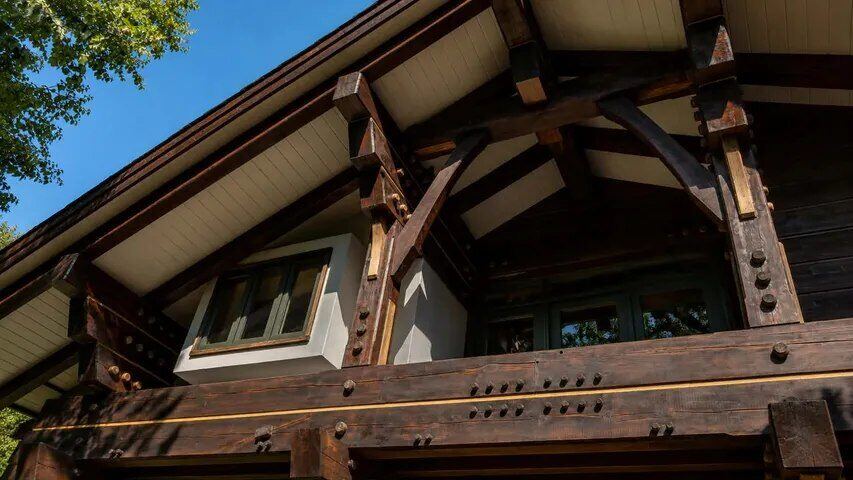 Timber joinery detail on the chalet exterior