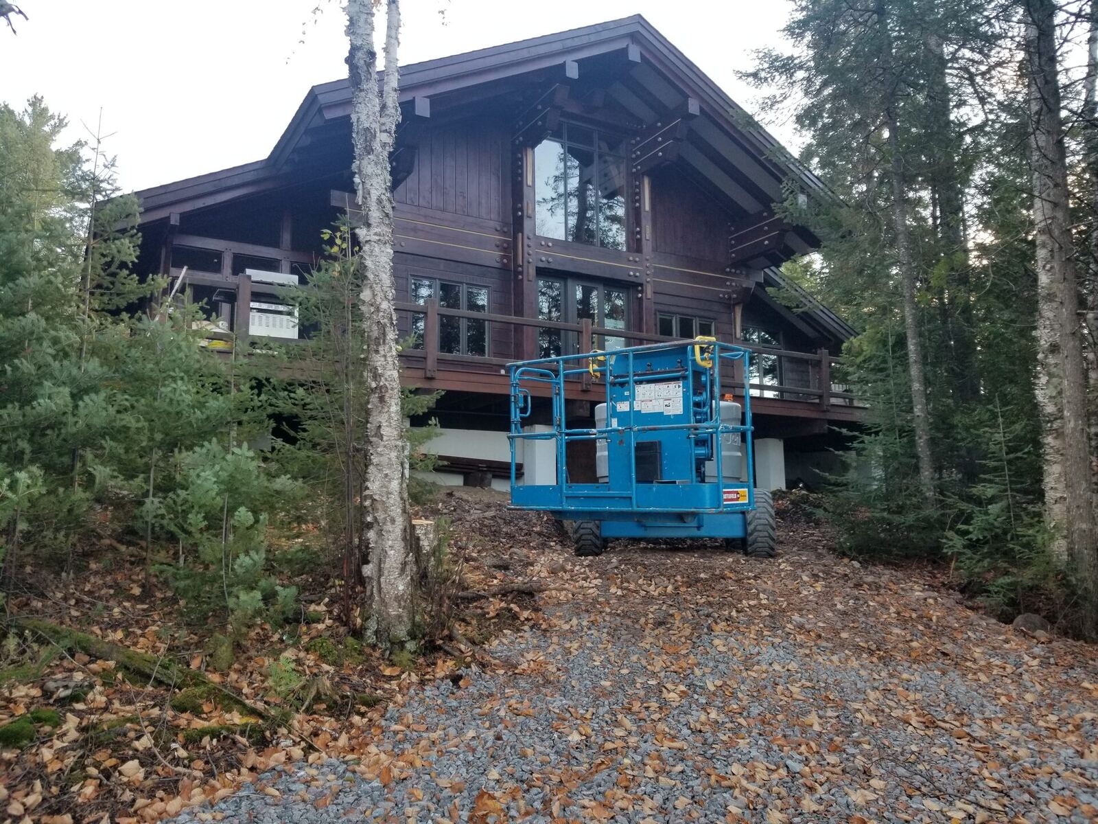 After: finished lakeside elevation in evening light